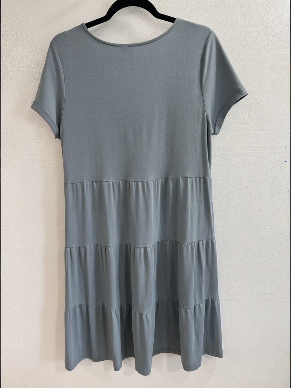 Cable & Gauge Gray Blue Tiered Babydoll Dress V-Neck Short Sleeve Women’s Size L - Picture 3 of 7